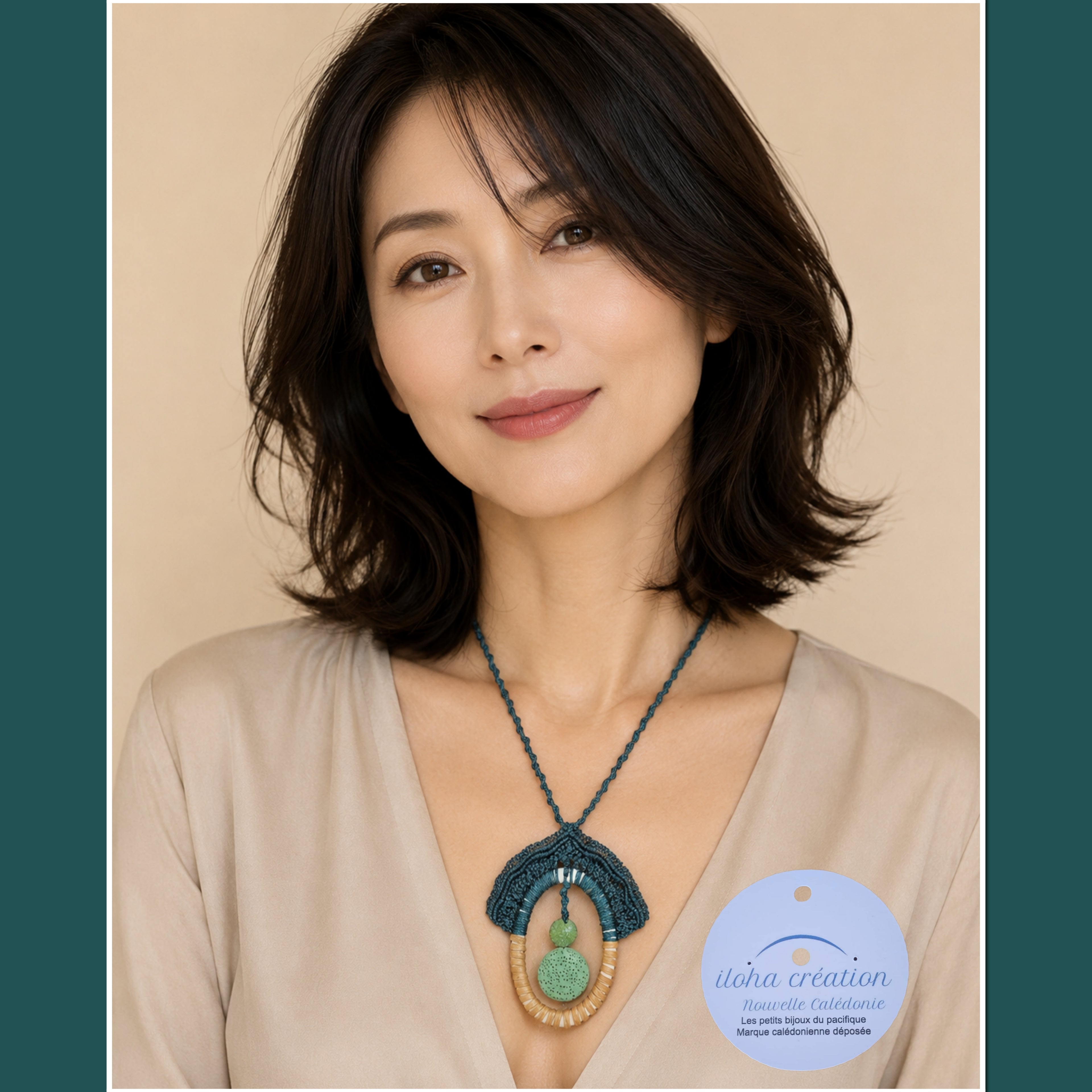 Collier Macramé & Pierre Volcanique Verte — Pièce Unique Artisanale