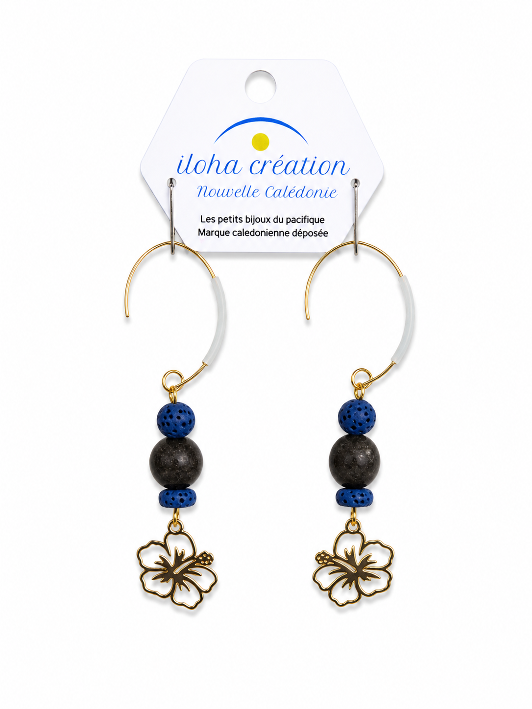 Boucles d'oreilles FLEUR 1  Hibiscus, Pierre Volcanique & Zanzibar – Nouvelle-Calédonie