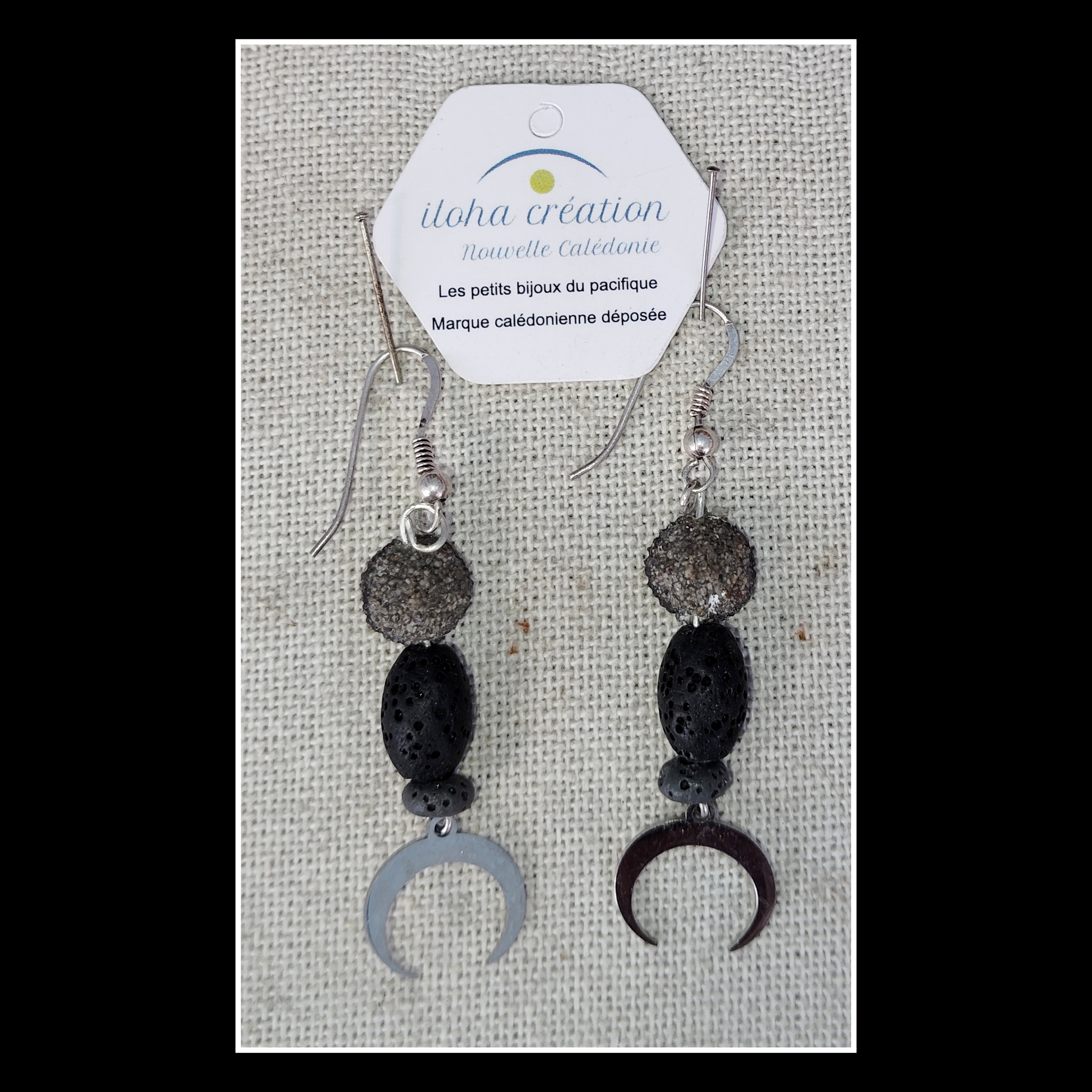 Boucles d'oreilles TAMARIN 3 — Pierre volcanique & Argent 925