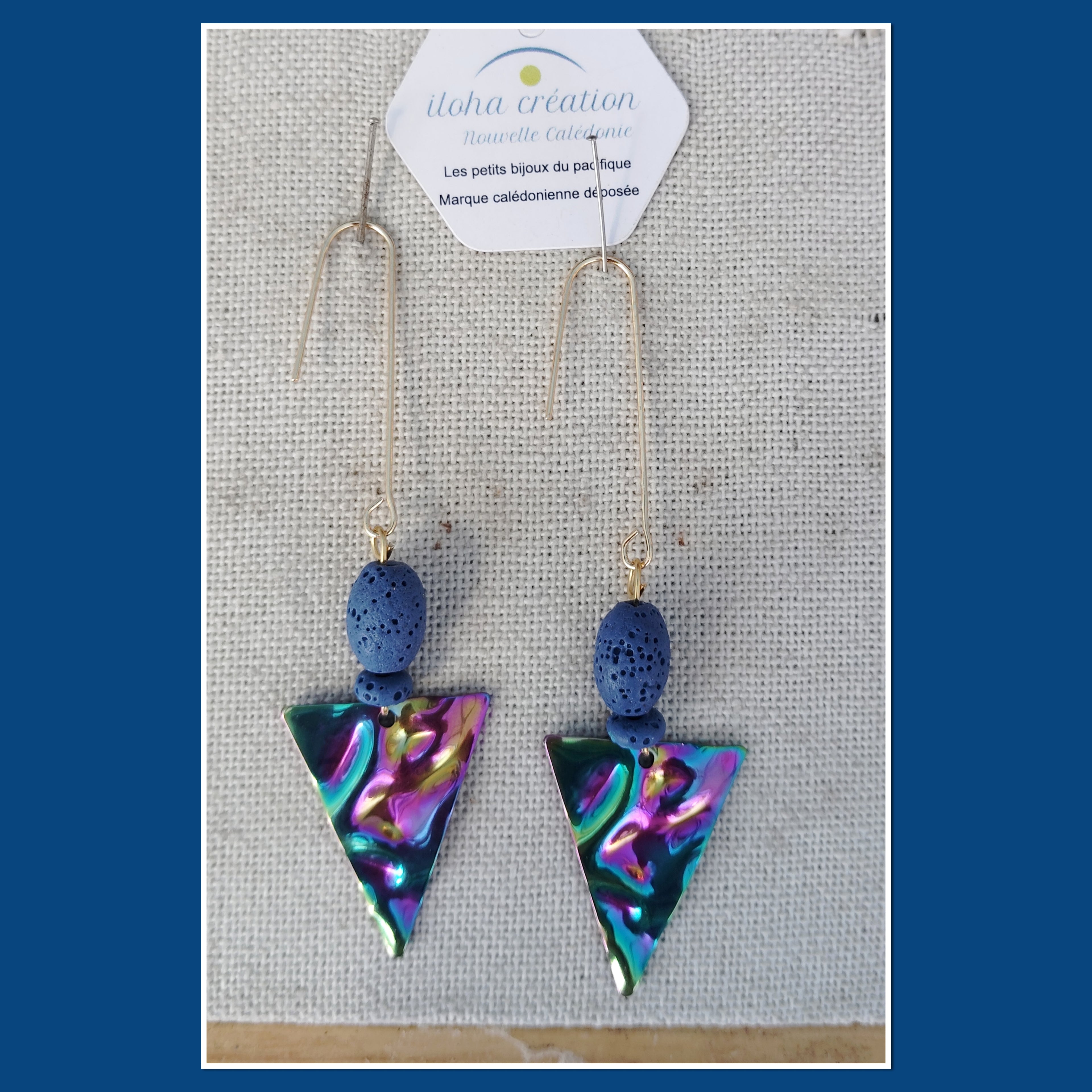 Boucles d'oreilles  — Pierre volcanique bleue LEETCHI 1 & Plaqué or 18K
