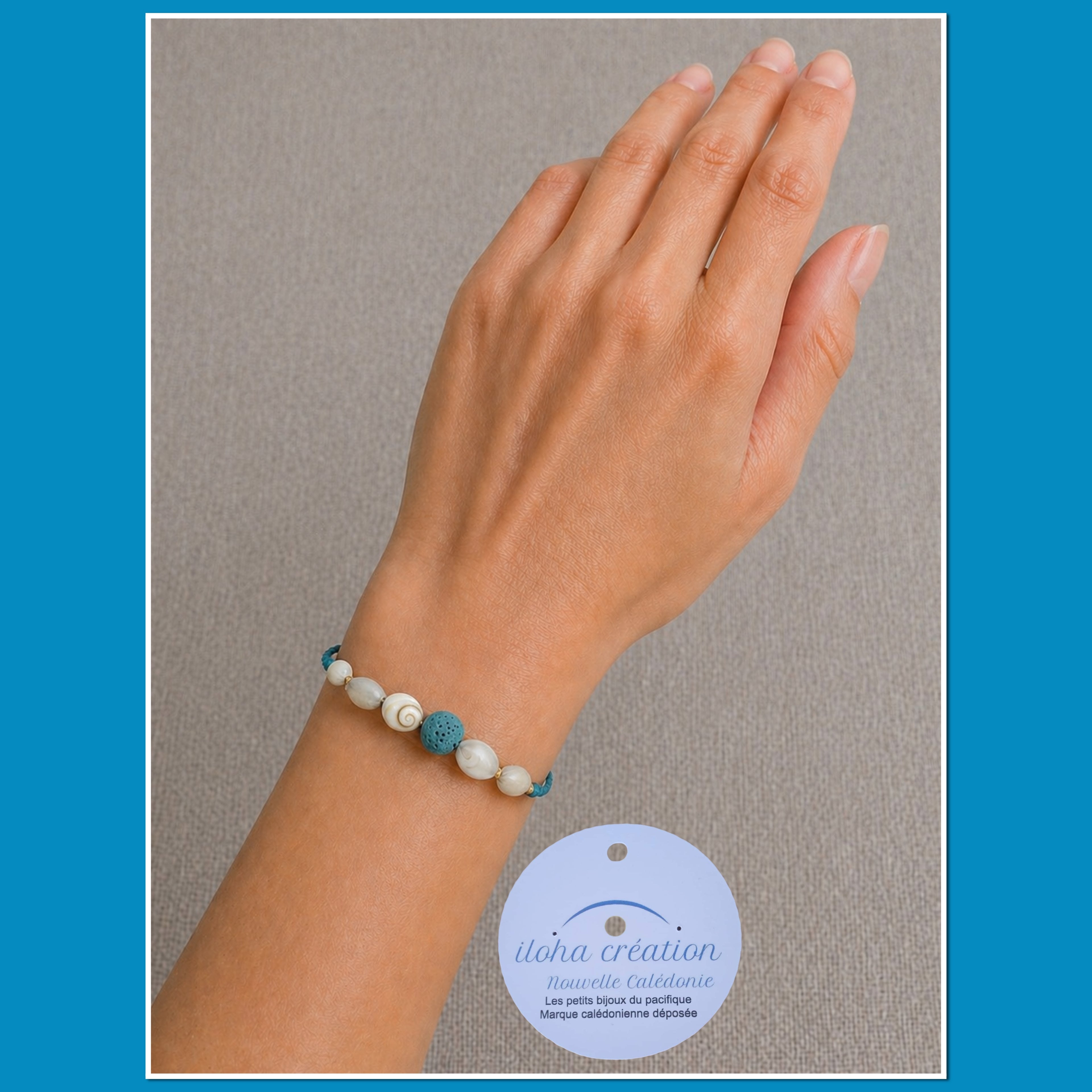 Bracelet artisanal spiral POE 1 avec pierre volcanique turquoise