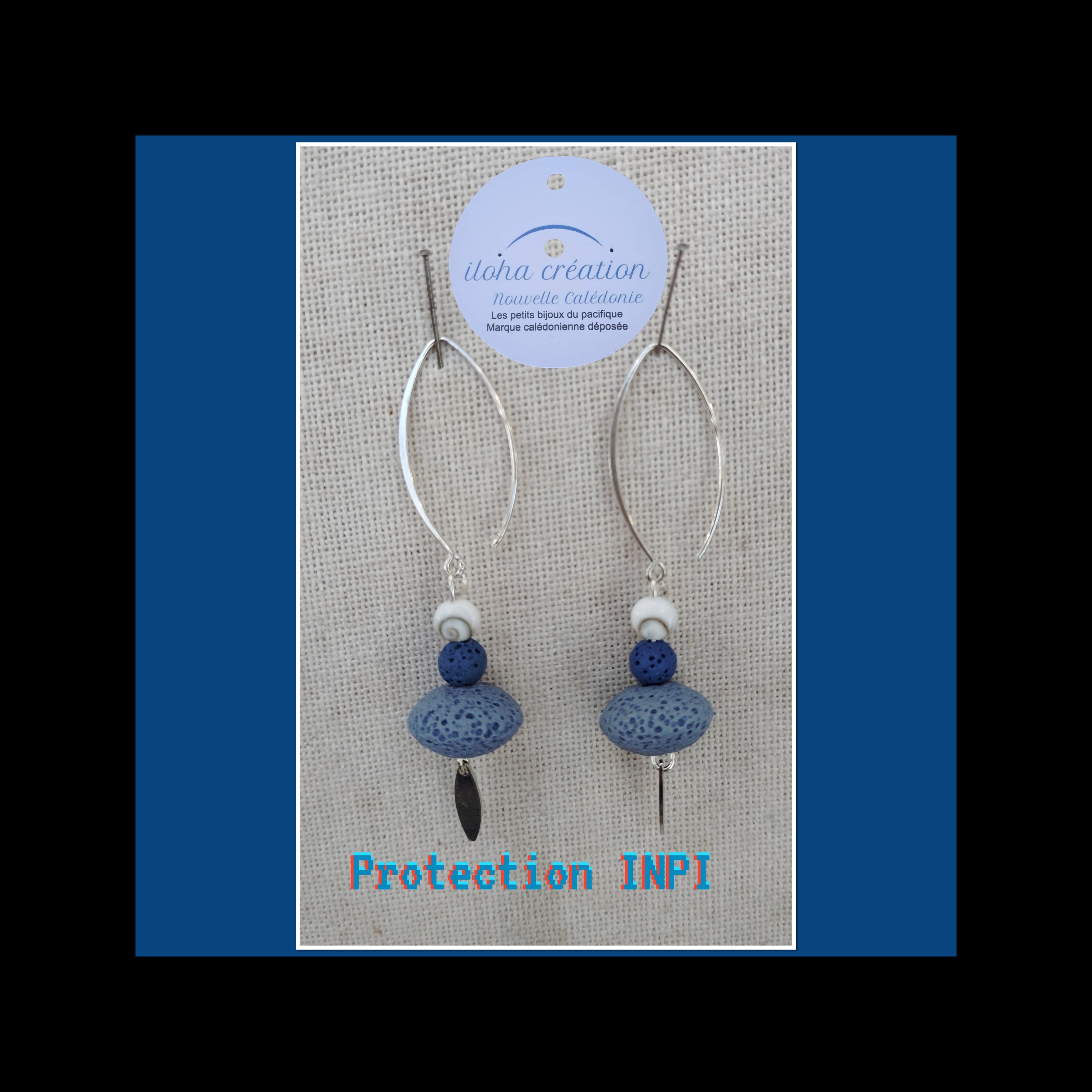 Boucles d'oreilles TIARE 1- Argent 925  Pierre volcanique bleu charme/bleu
