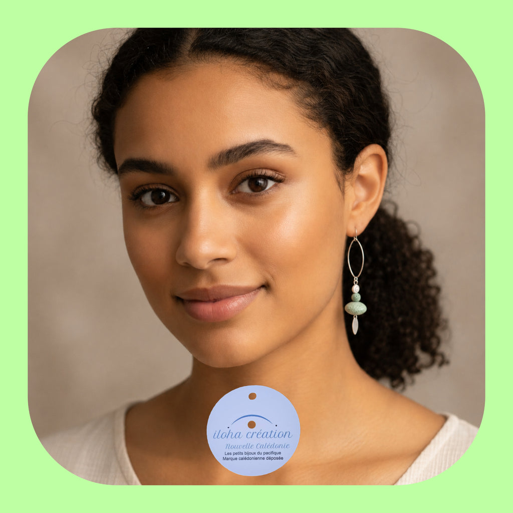 Boucles d'oreilles TIARE 2 - Argent 925 & Pierre volcanique verte
