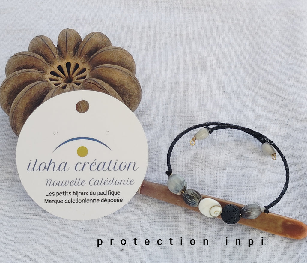 Bracelet  artisanal  spiral POE2 avec pierre volcanique noir