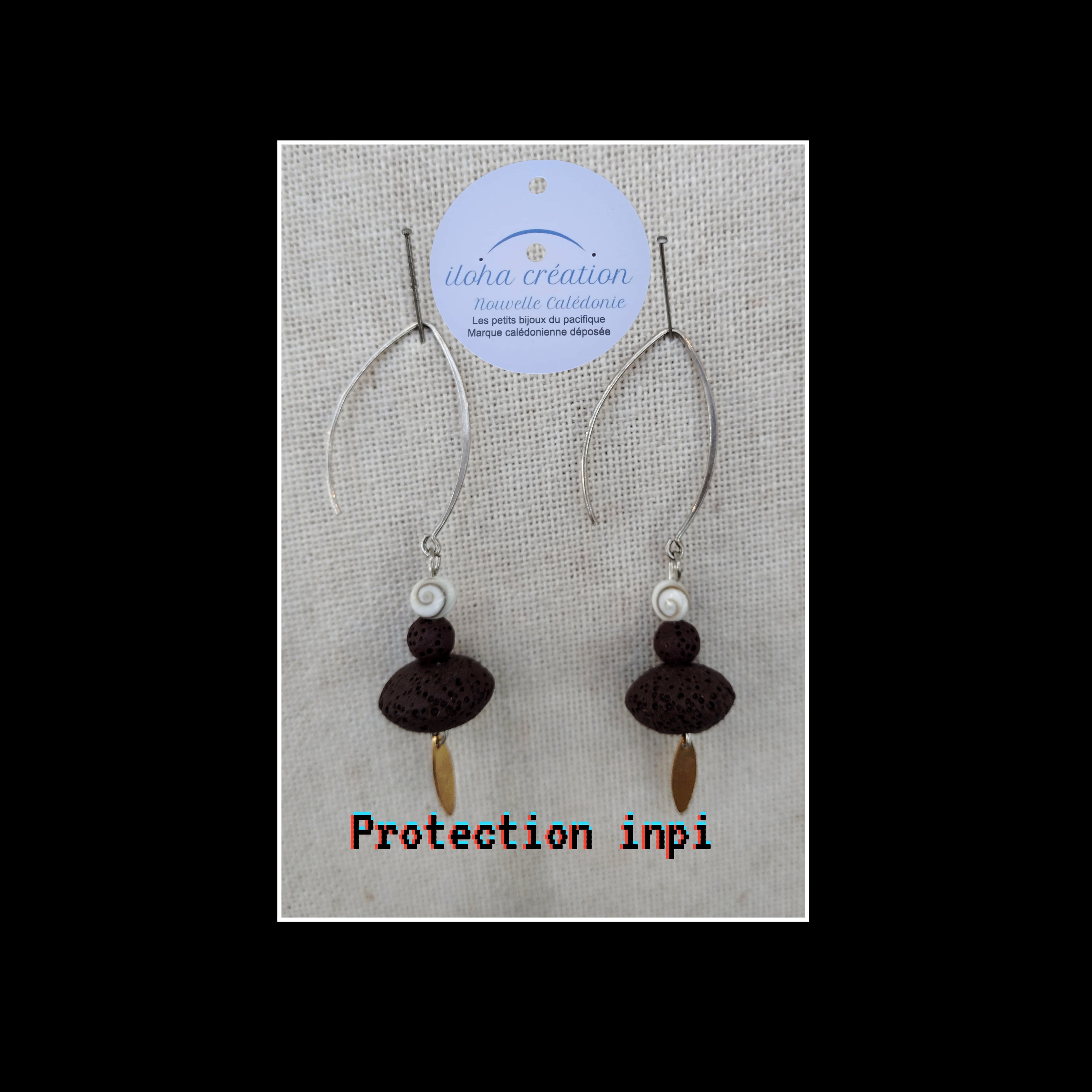 Boucles d'oreilles TIARE 7 - Argent 925 & Pierre volcanique noir