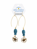 Boucles d'oreilles HIBISCUS 1 -Pierre volcanique turquoise  - gold filled 14k - bijou du pacifique