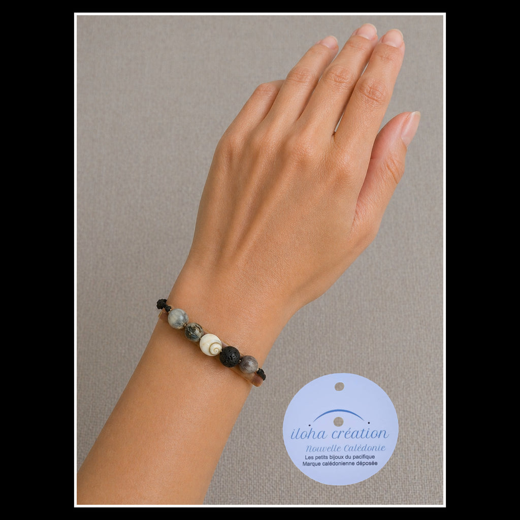 Bracelet  artisanal  spiral POE2 avec pierre volcanique noir