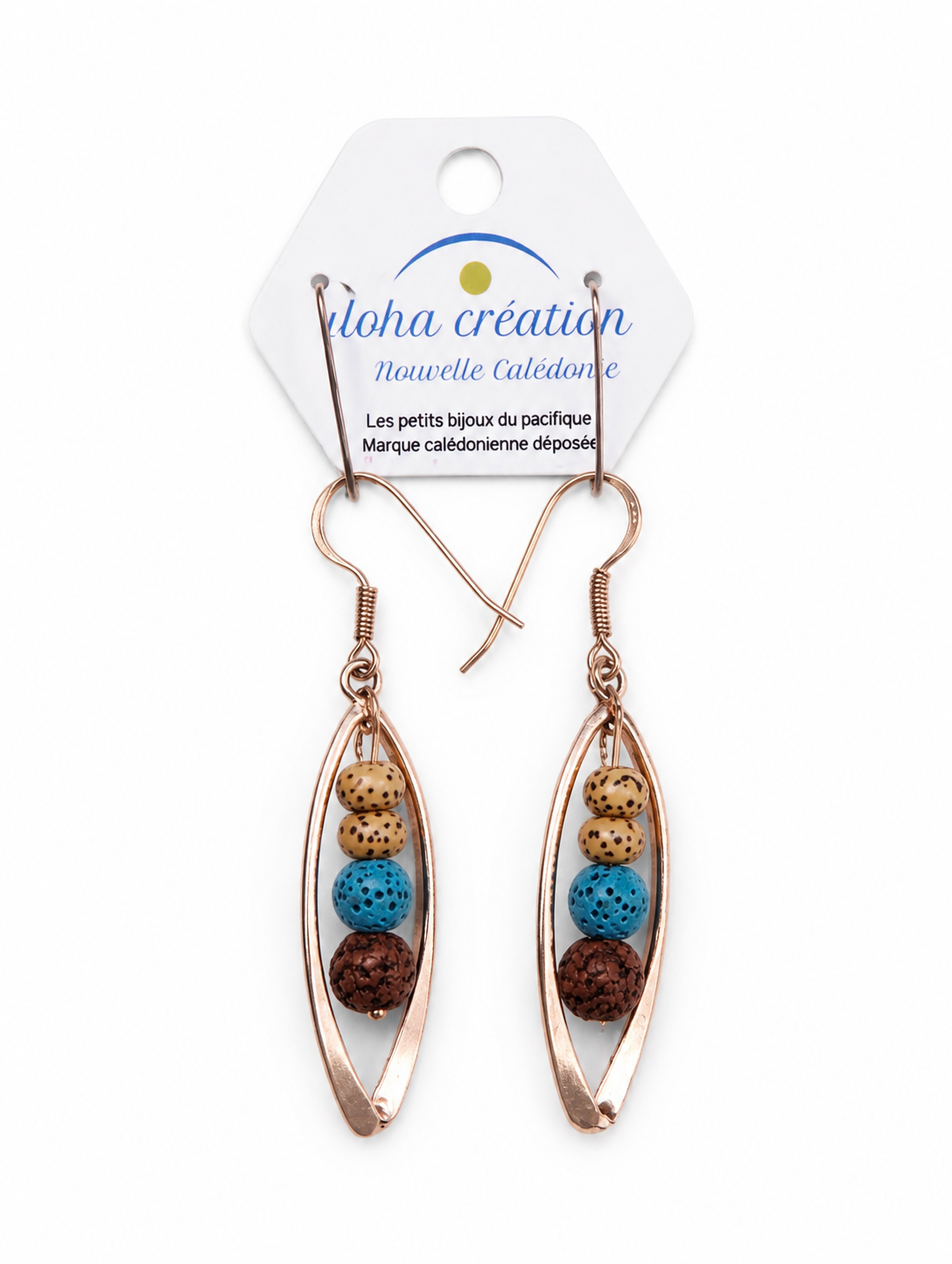 Boucles d'oreilles TAMARIN 5 & pierre volcanique turquoise Nouvelle Calédonie