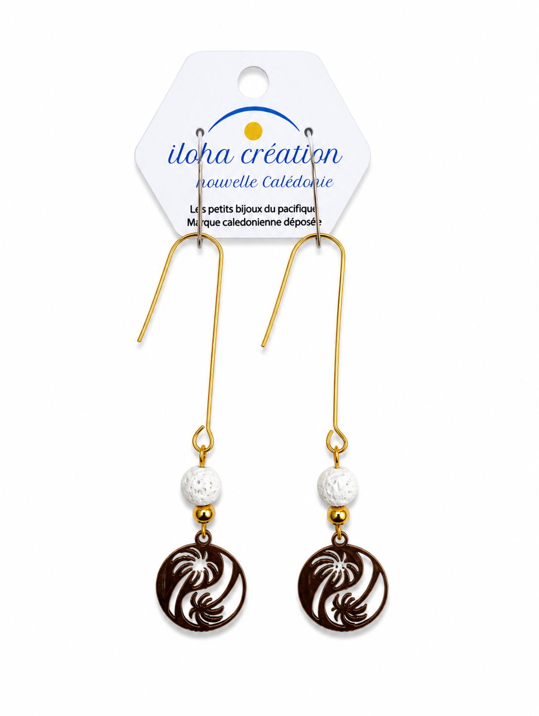 Boucles d'oreilles COCOTIER 9 avec attache plaqué or 18k - Nouvelle-Calédonie