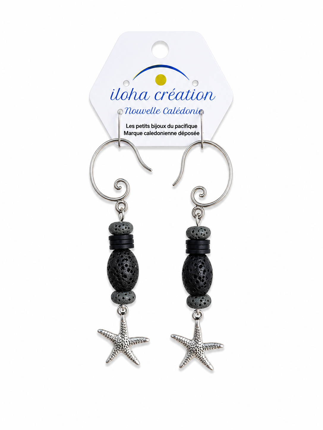 Boucles d'oreilles ÉTOILE DE MER 2 – Graine naturelle & séquins argenté – Nouvelle-Calédonie