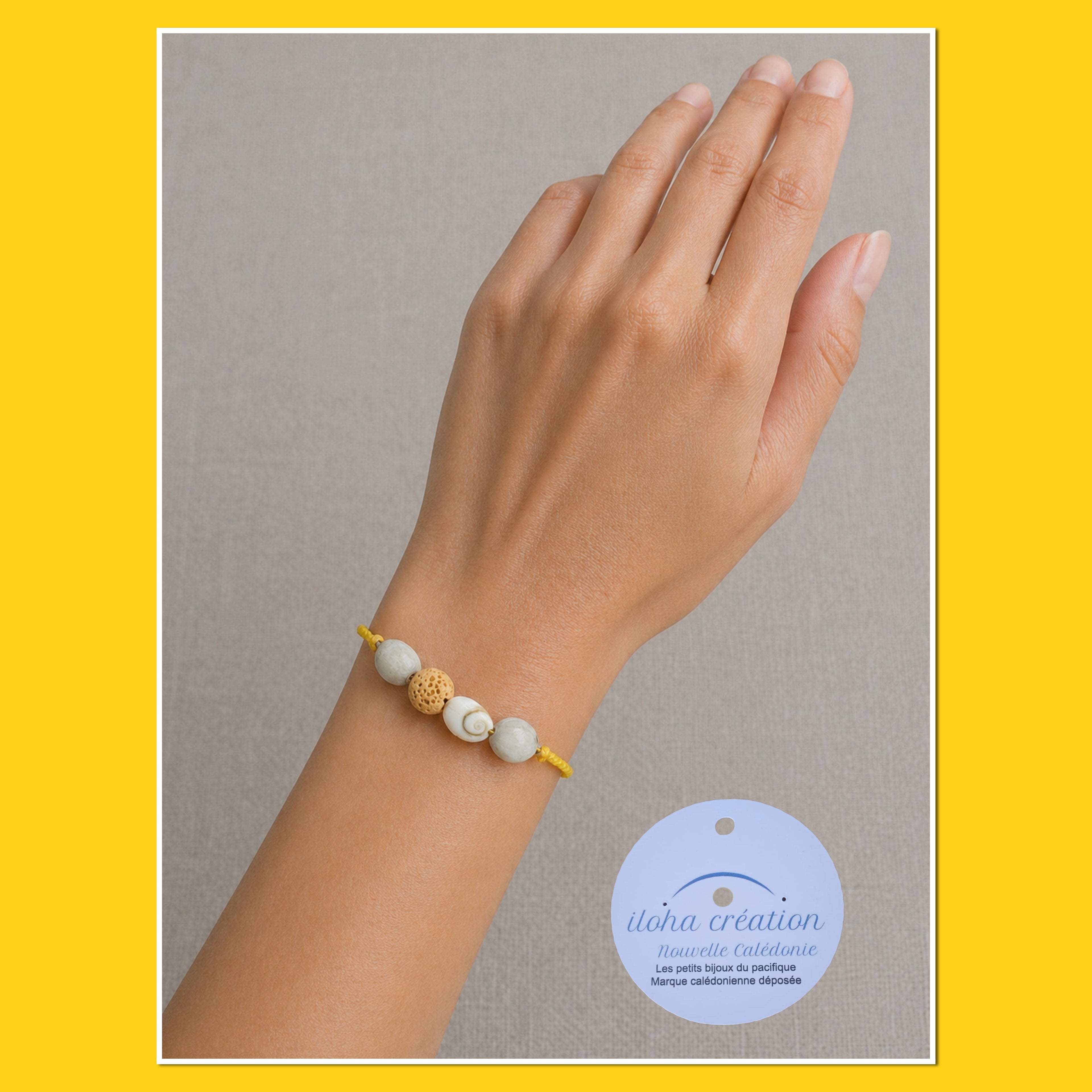 Bracelet artisanal  spiral POE 6 avec pierre volcanique jaune